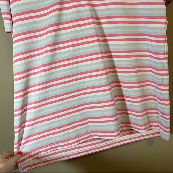 ✨ Johnnie-O Pink Blue Striped Short Sleeve Polo Men’s Large Golf - Picture 5 of 11